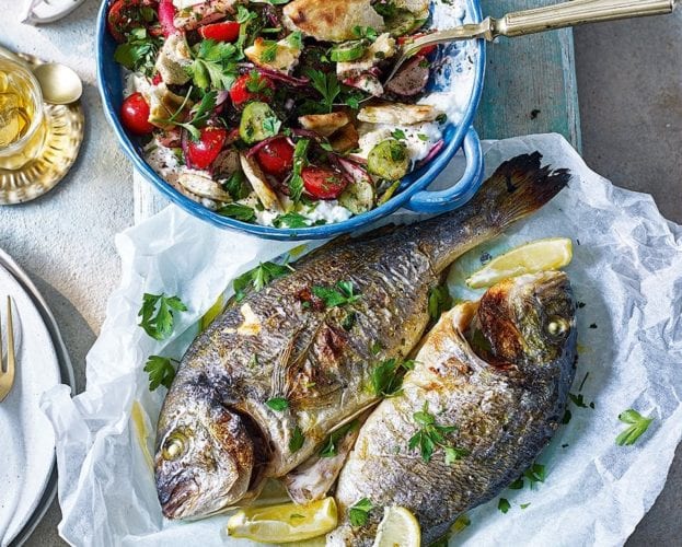 Fattoush salad with chargrilled sea bream