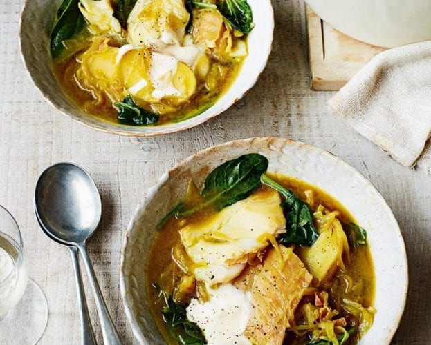Smoked haddock and jersey royal stew