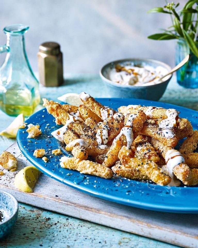 Halloumi fries with honey and sesame