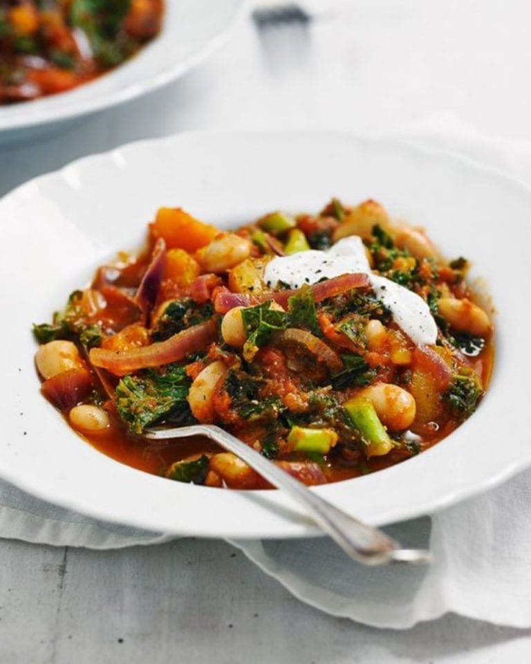 Quick squash, kale and butter bean stew