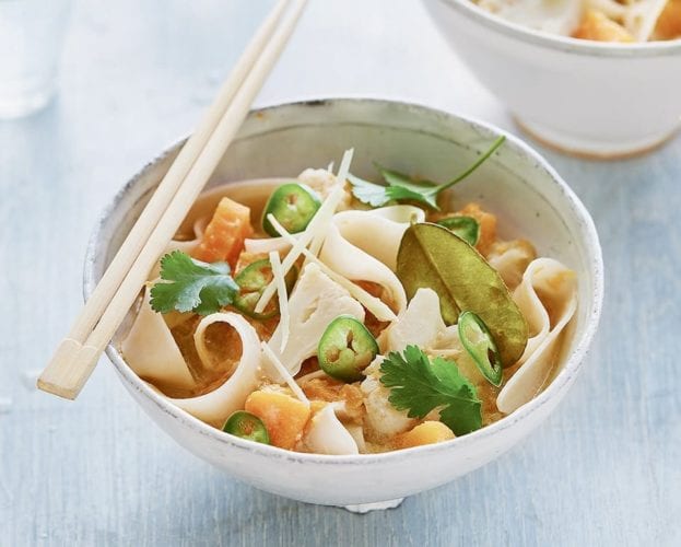 Butternut squash and cauliflower laksa with rice noodles