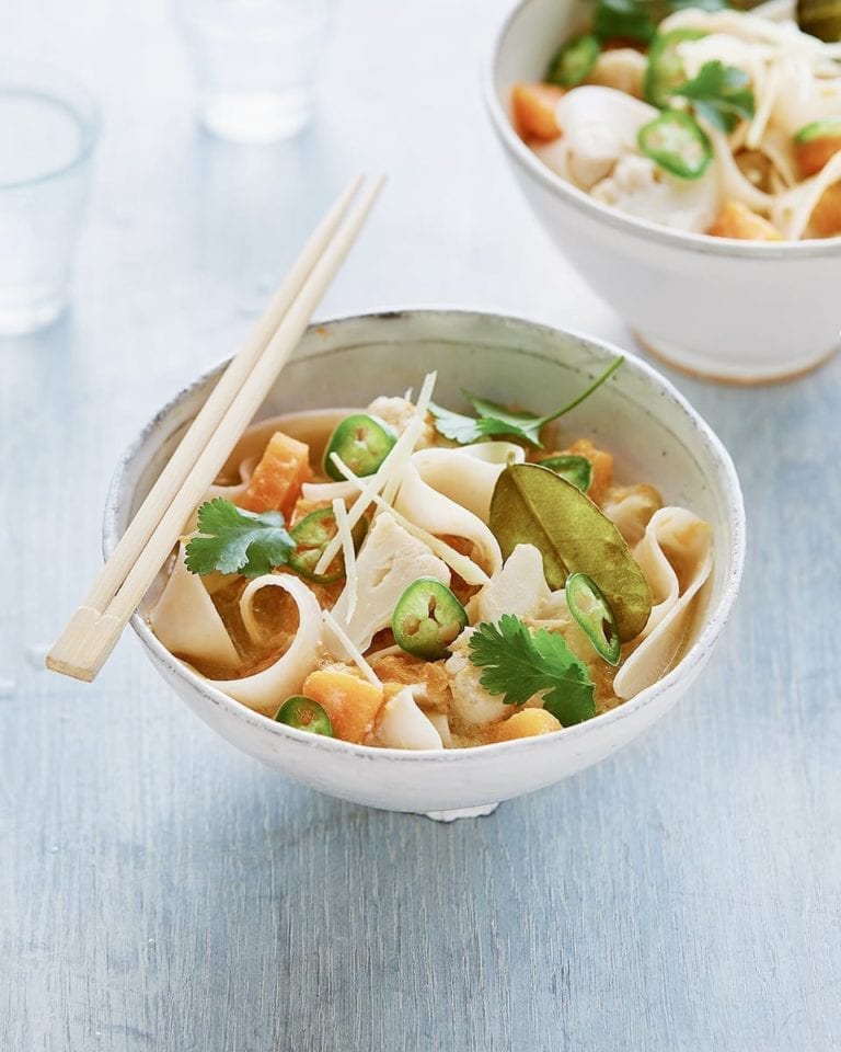 Butternut squash and cauliflower laksa with rice noodles