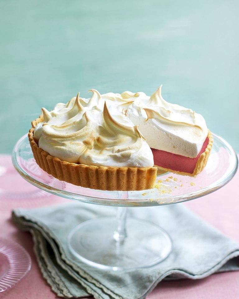 Raspberry curd meringue pie