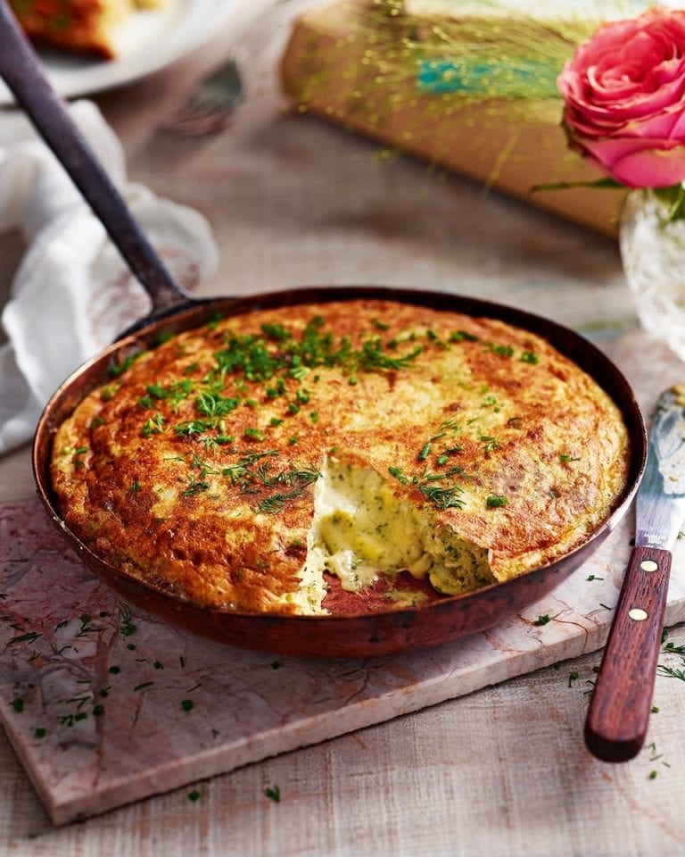 Omelette Arnold Bennett with horseradish & chives