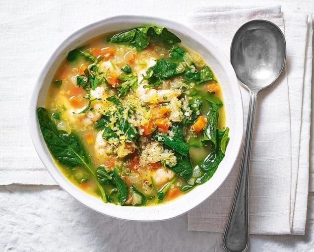 Prawn, vegetable and quinoa broth