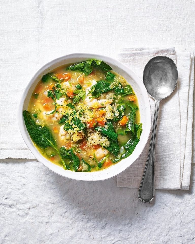 Prawn, vegetable and quinoa broth