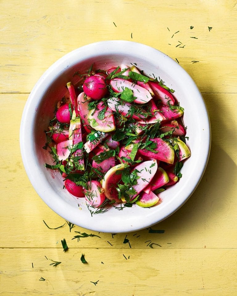 Braised herby radishes