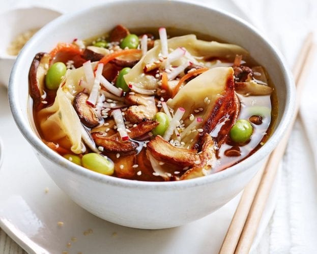 Buttered mushroom, gyoza and miso soup