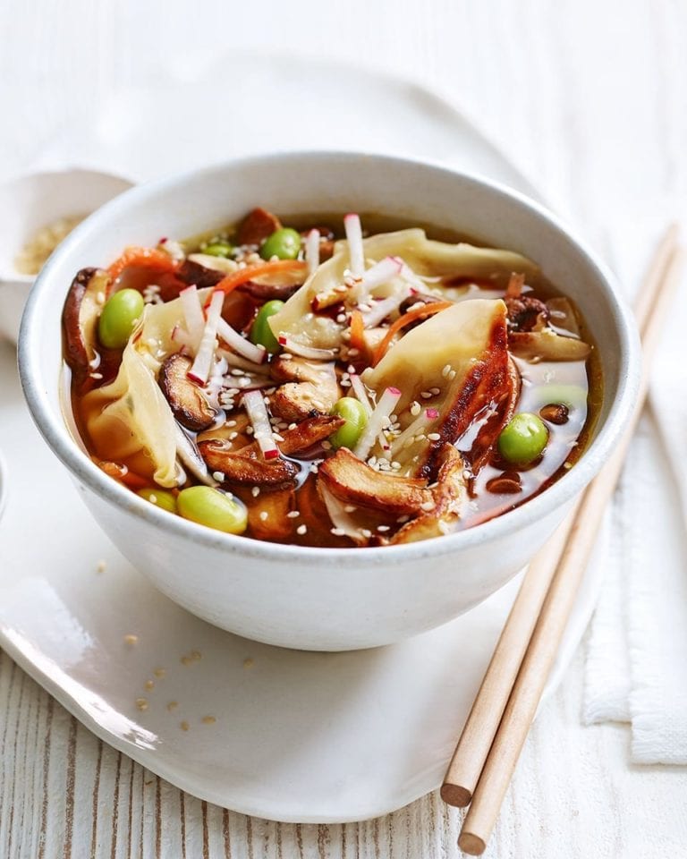 Buttered mushroom, gyoza and miso soup