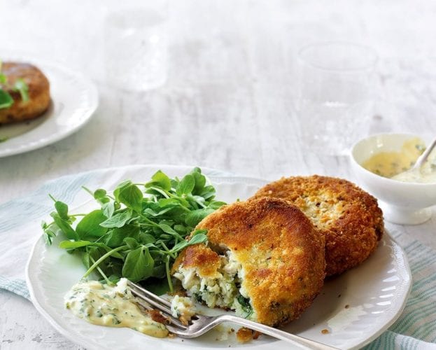 Smoked haddock and watercress fishcakes with gribiche mayonnaise