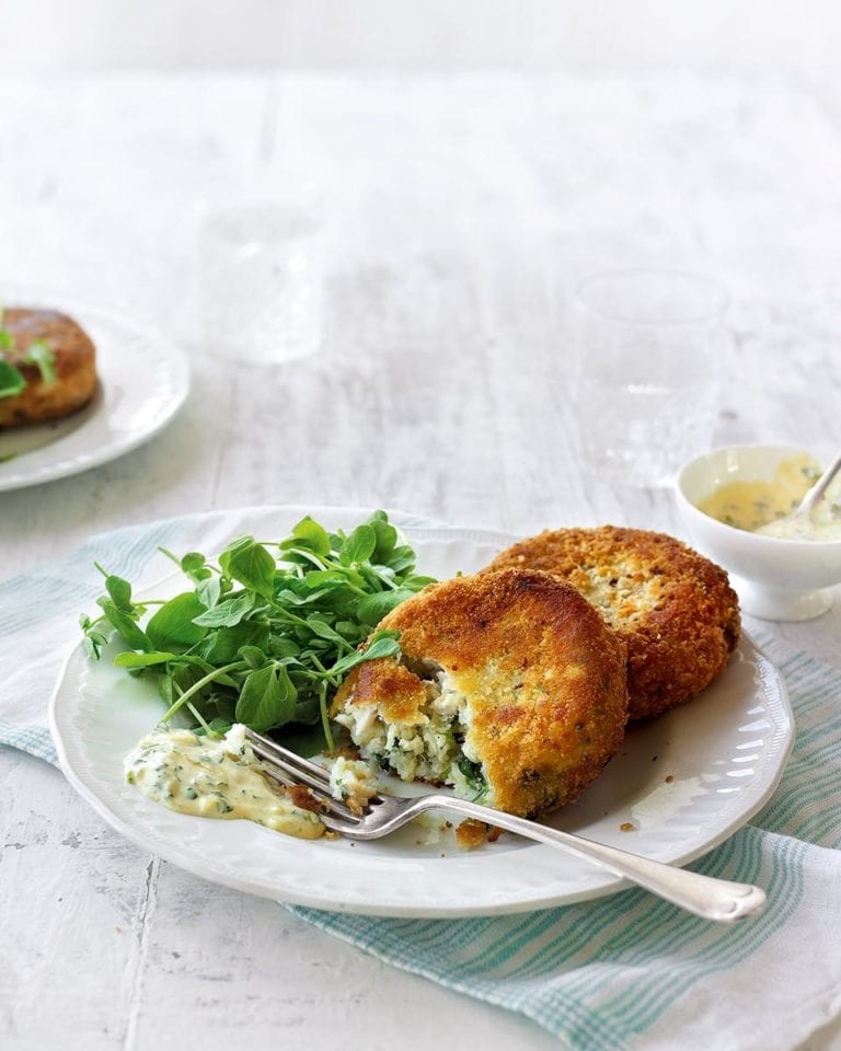 Smoked haddock and watercress fishcakes with gribiche mayonnaise