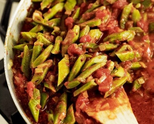 Borlotti and runner beans with sage, tomato and garlic