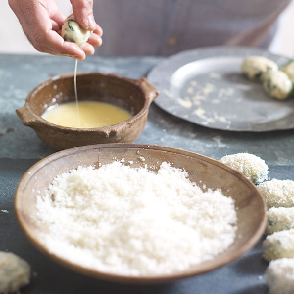 Dip into egg then breadcrumbs