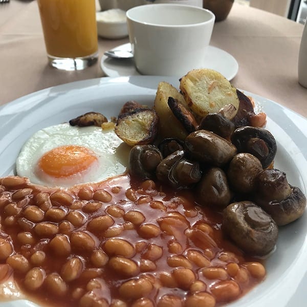 Image of beans, eggs, mushrooms and potatoes on plate