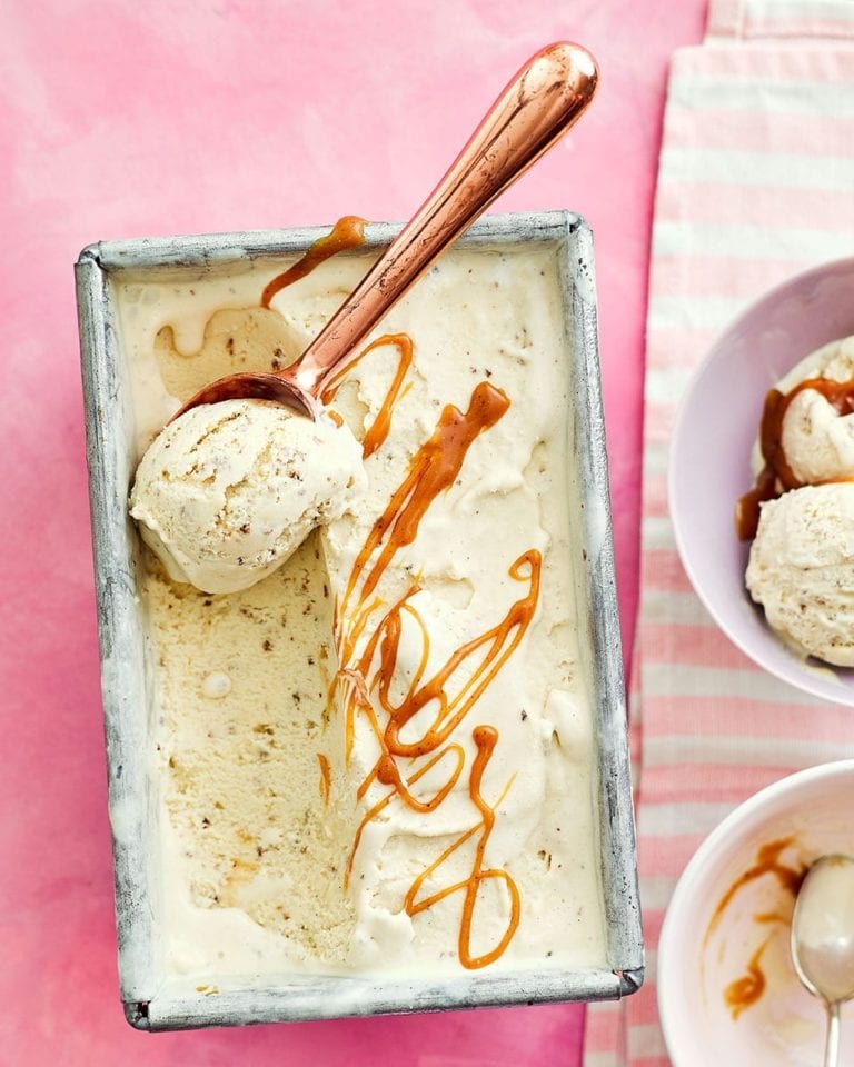 Brown butter caramel and rye bread gelato