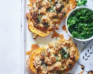 Cheese and onion stuffed butternut squash – video
