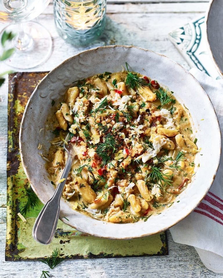 Cavatelli with crab, lemon and chilli sauce