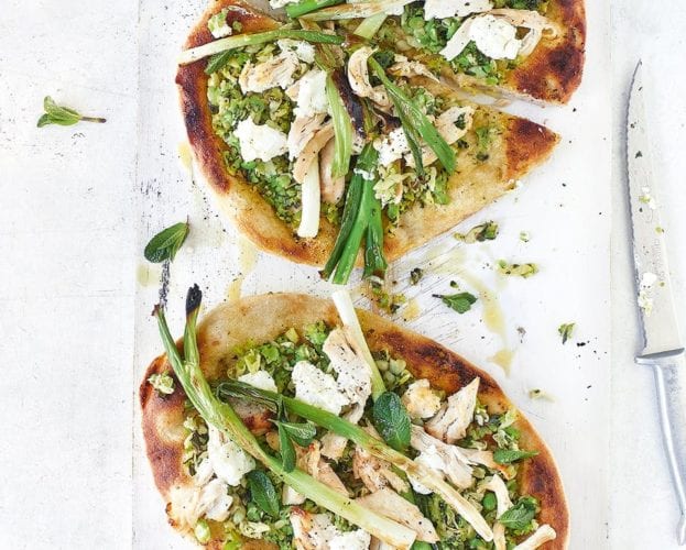 Chicken and spring green flatbreads