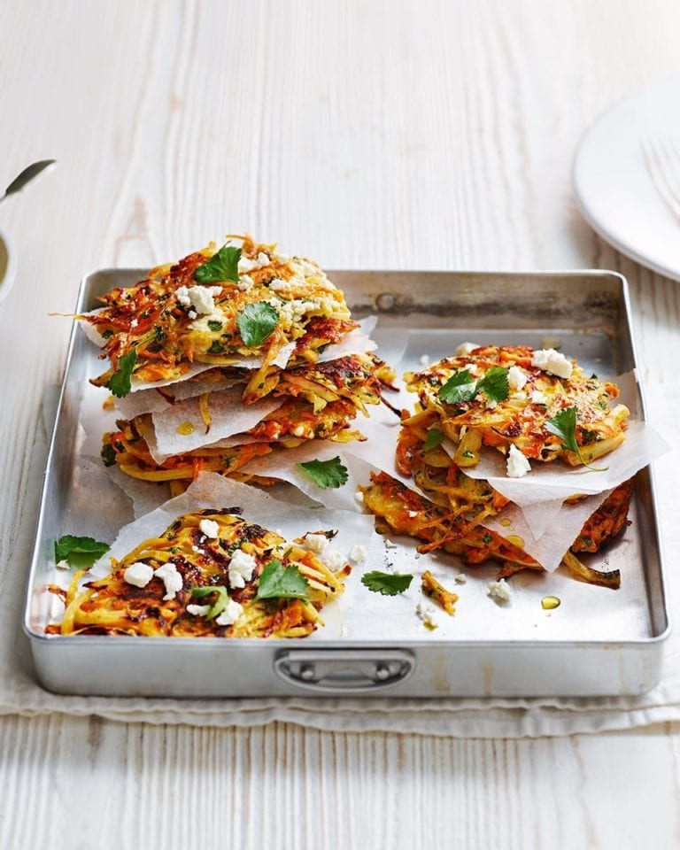 Carrot fritters with spiced yogurt