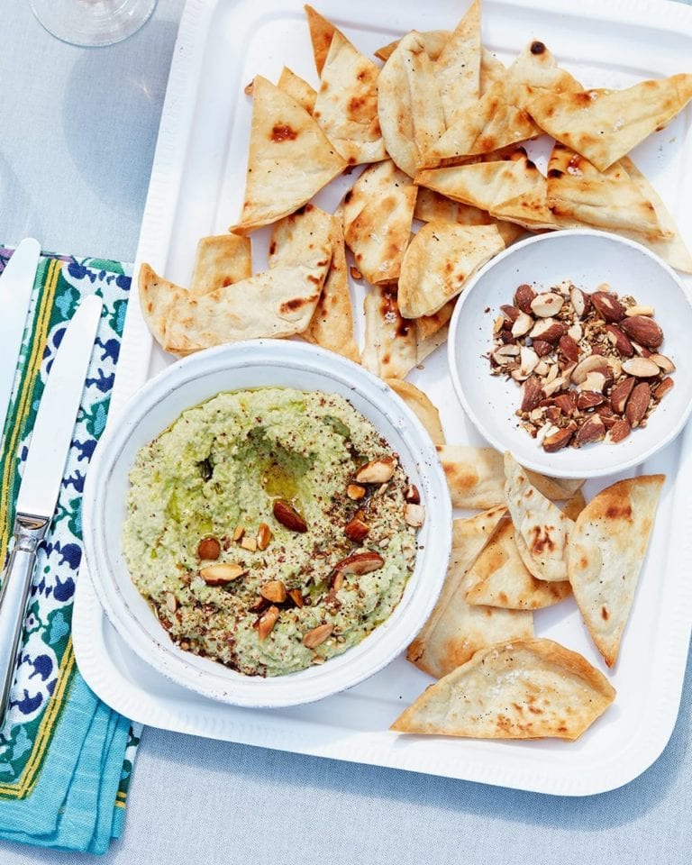 Green houmous with smoked almond dukkah