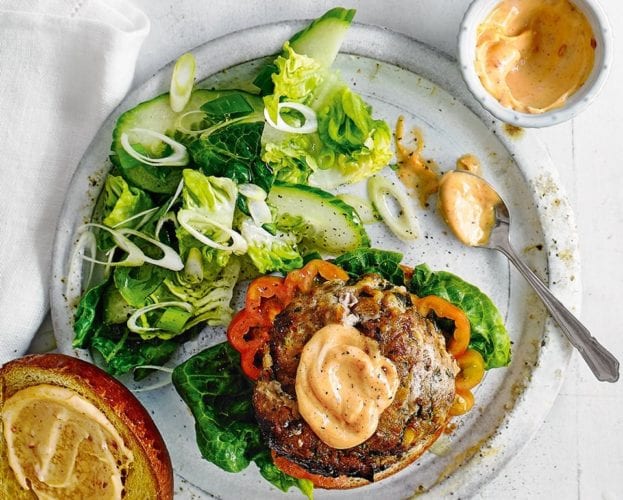 Lamb, harissa and feta burgers