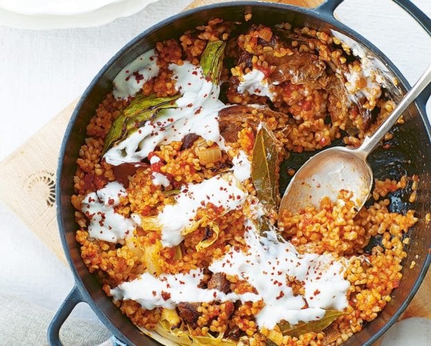 Kid, Cabbage, Bulgur Wheat and Tomato Pilaf