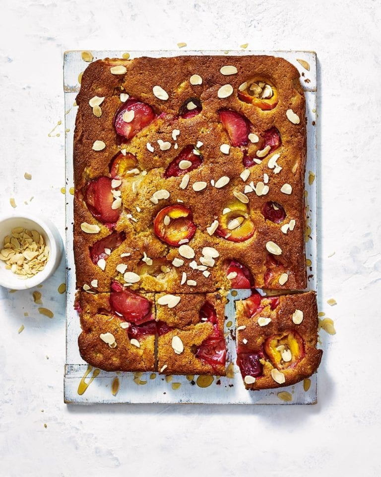 Lighter plum and almond traybake