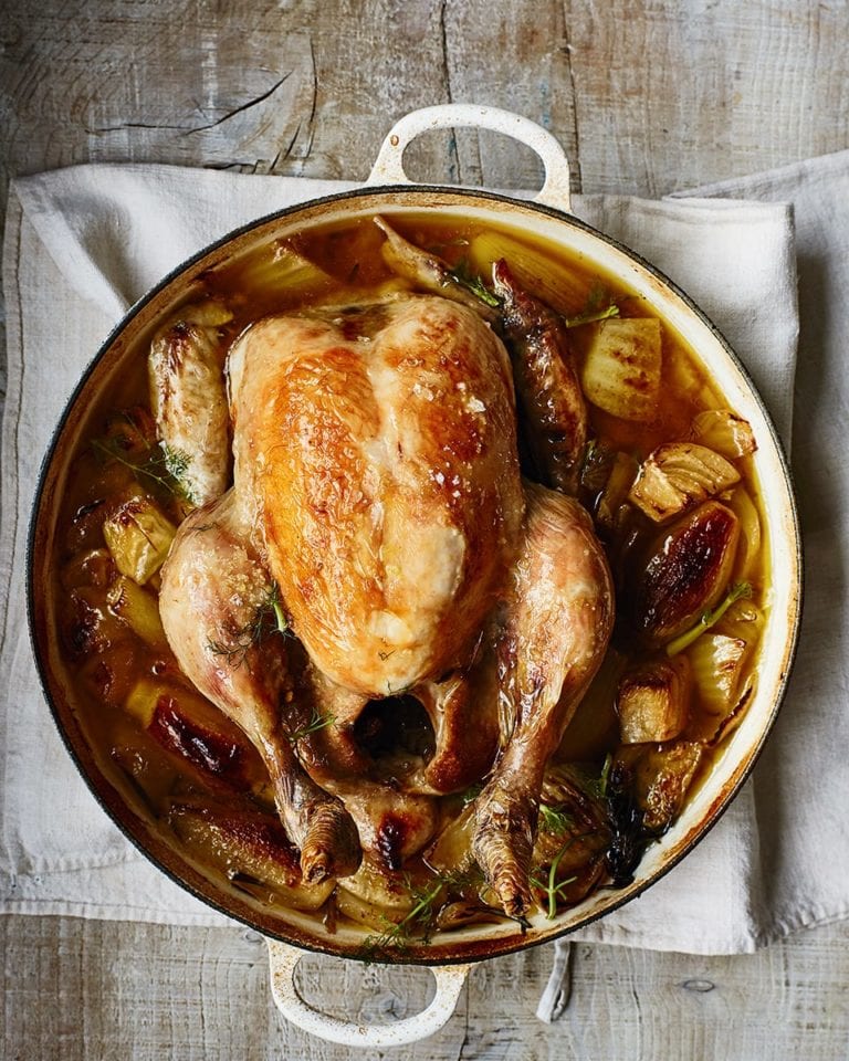 Fennel and white wine pot-roast chicken