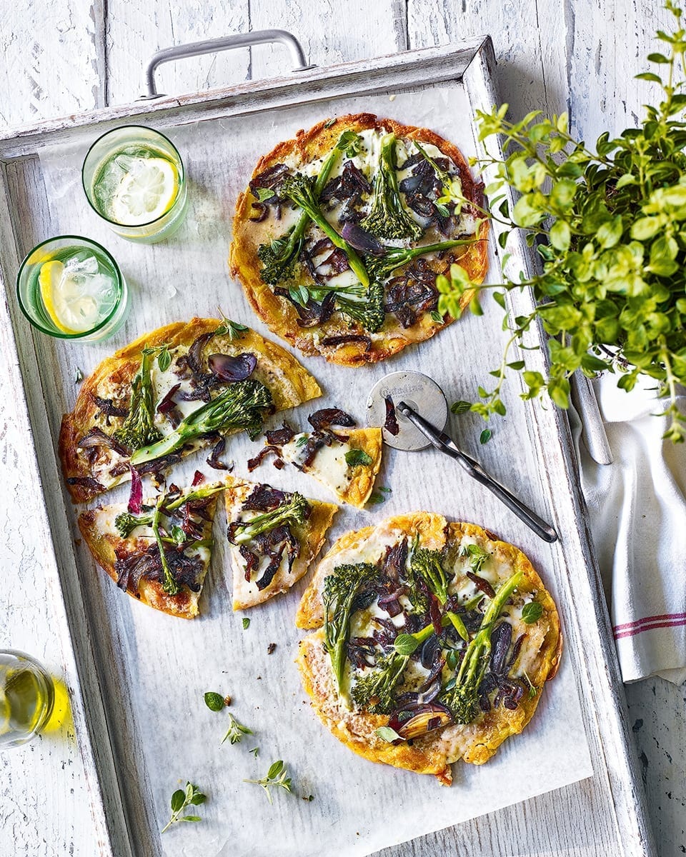 Socca pizzas with taleggio and broccoli recipe | delicious. magazine