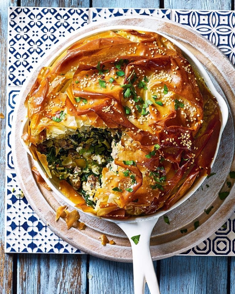 Greek-style lamb, spinach and feta pie recipe | delicious. magazine