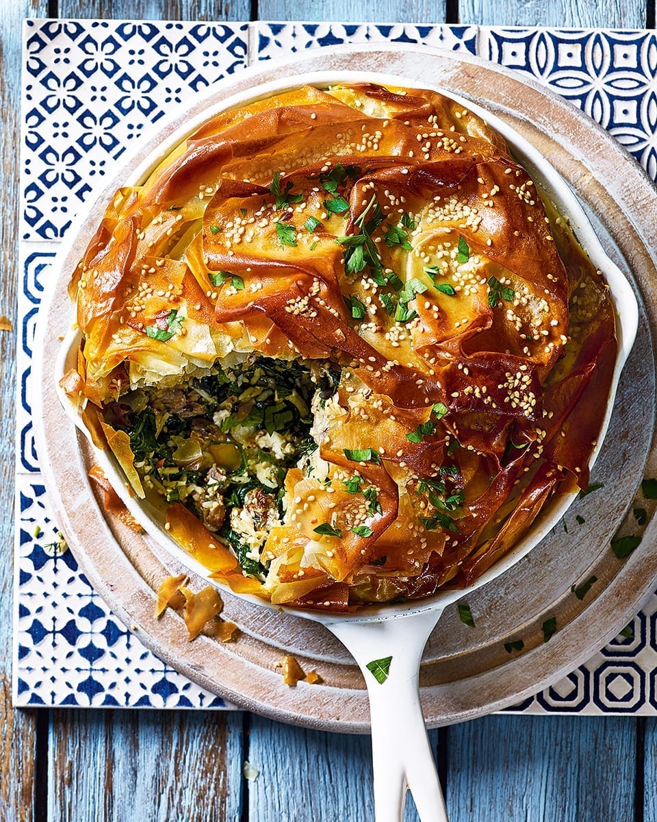Greek-style lamb, spinach and feta pie recipe | delicious. magazine