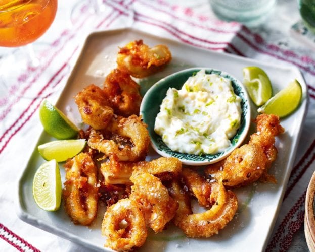 Fried squid with aïoli and Aperol spritz 