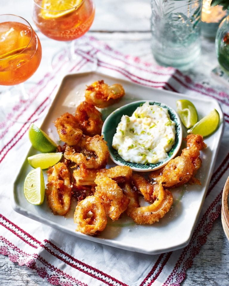 Fried squid with aïoli and Aperol spritz