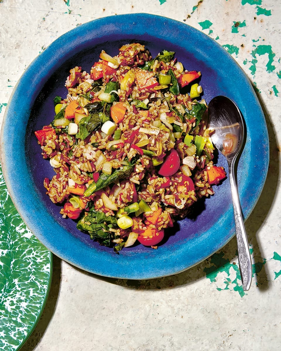 Stir-fried brown rice with holy basil sauce recipe | delicious. magazine