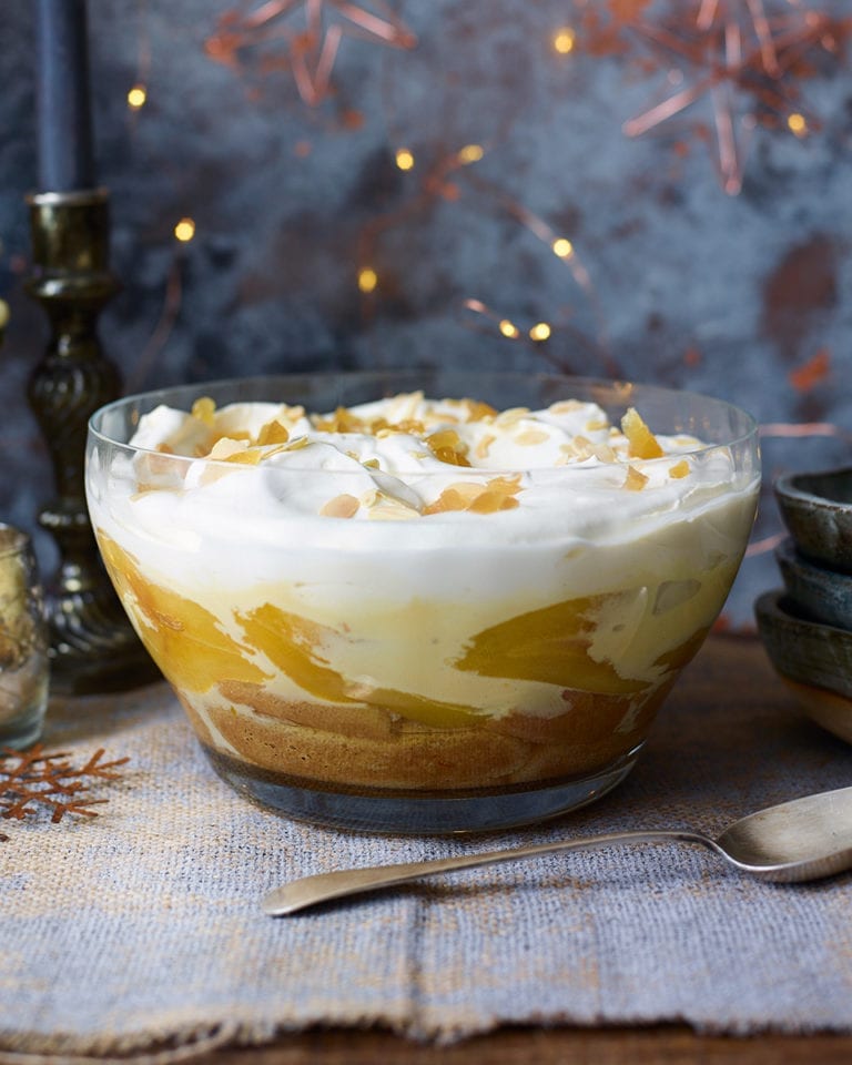 Saffron-poached pear, madeira and ginger trifle