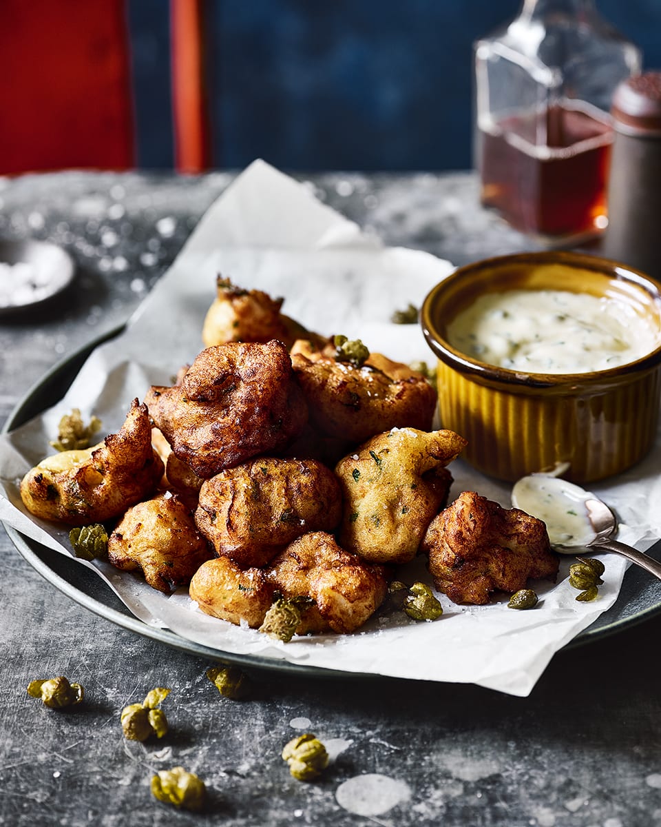 Salt cod fritters with herby aioli recipe | delicious. magazine