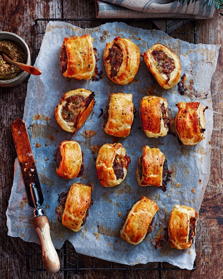 Blue cheese, date and walnut sausage rolls