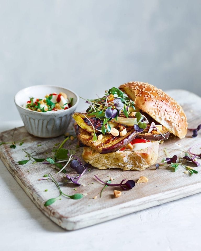 Miso and maple aubergine ‘steak’ burger