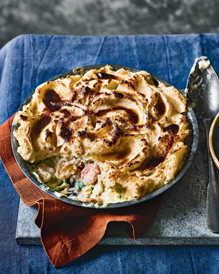 Welsh rarebit topped fish pie