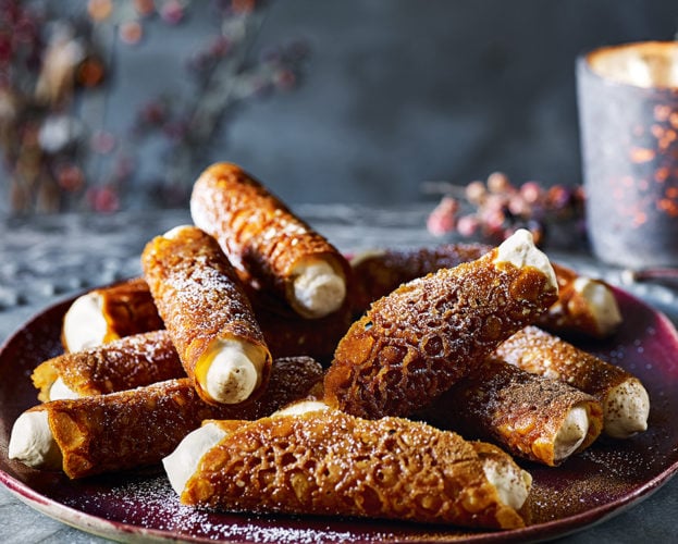 Brandy snaps with Baileys espresso martini cream