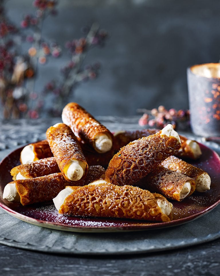 Brandy snaps with Baileys espresso martini cream