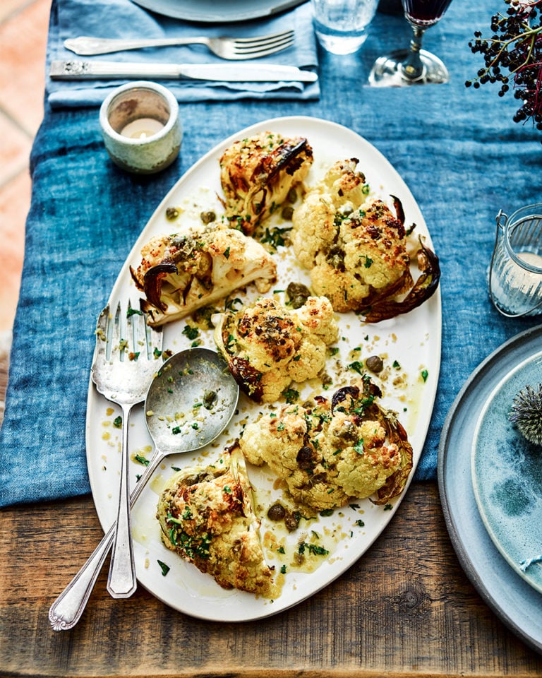 Cauliflower steaks with caper butter and parsley breadcrumbs