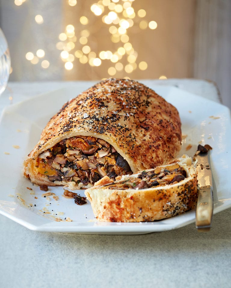 Vegan miso mushroom, squash and chestnut wellington