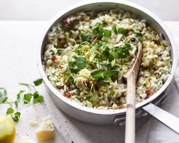Pancetta and watercress risotto