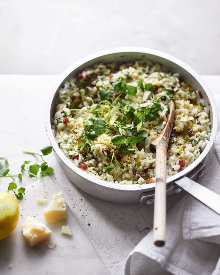 Pancetta and watercress risotto