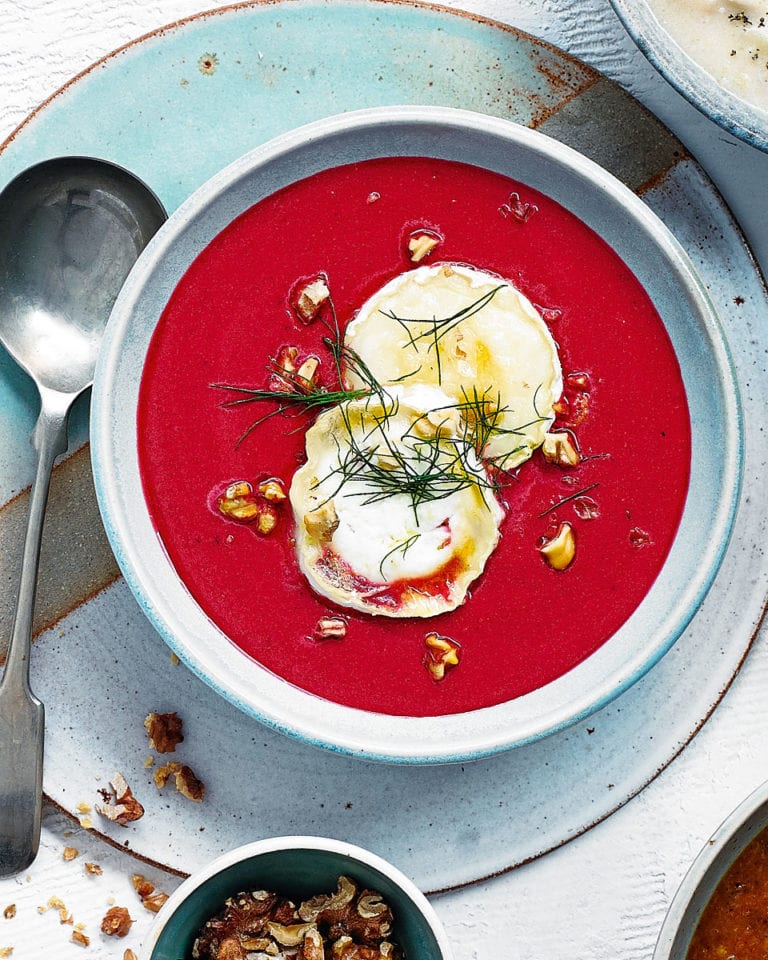 Scandinavian-style beetroot, apple and walnut soup