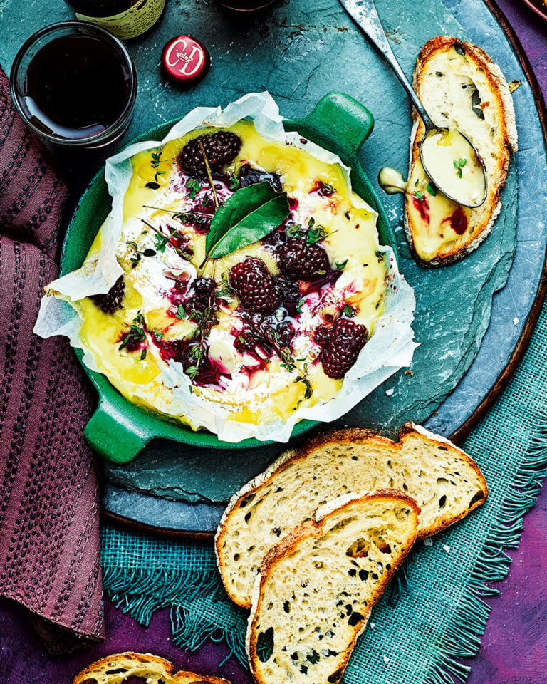 Bramble and bay jam baked camembert