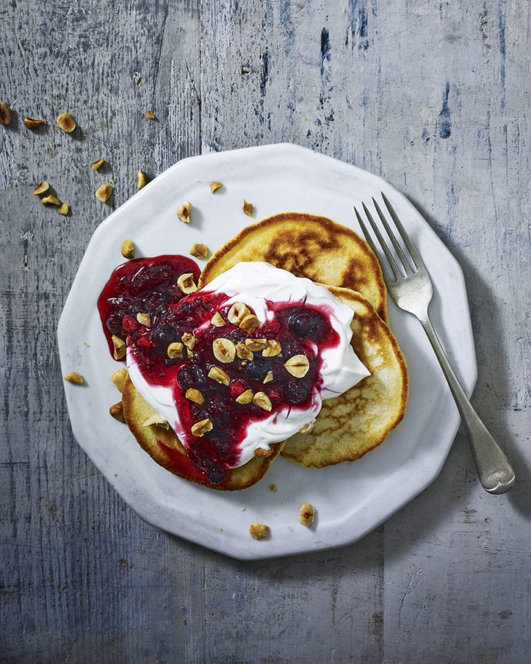 Pancakes with quick cranberry compote