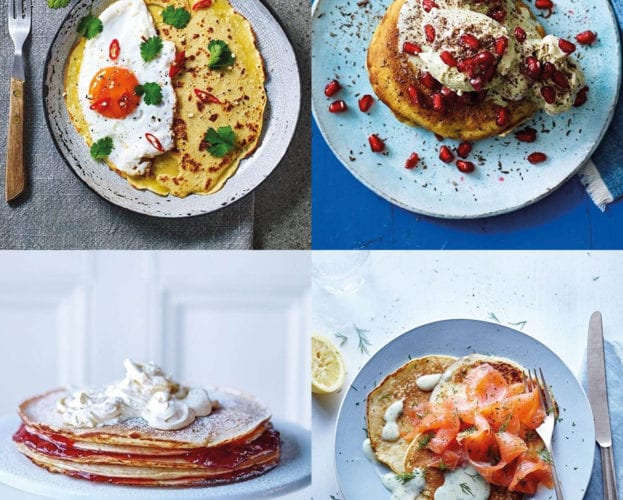 Waffles with caramelised clementines and pistachios