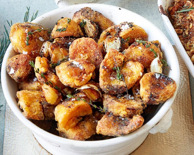 Roast potatoes with polenta, balsamic and thyme